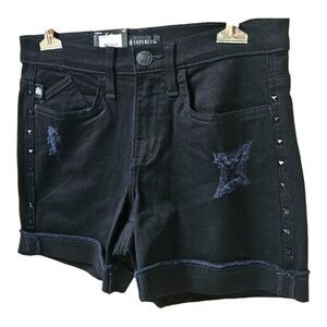 NWT ROCK & REPUBLIC Women's distressed rivet mid- rise black sexy shorts Size 4